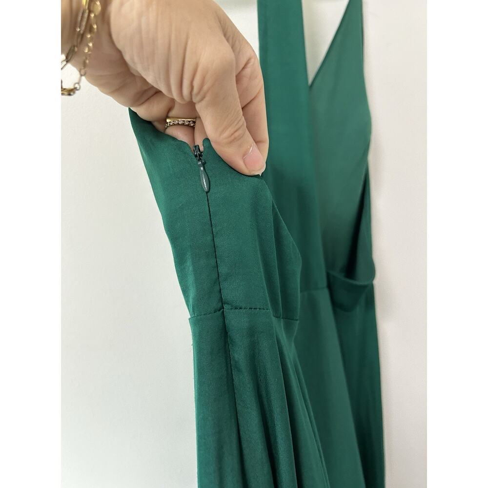 Kimchi Blue Green Emerald Midi Dress Gown Asymmetrical Hem Cocktail Satin Size 8 - Picture 6 of 12